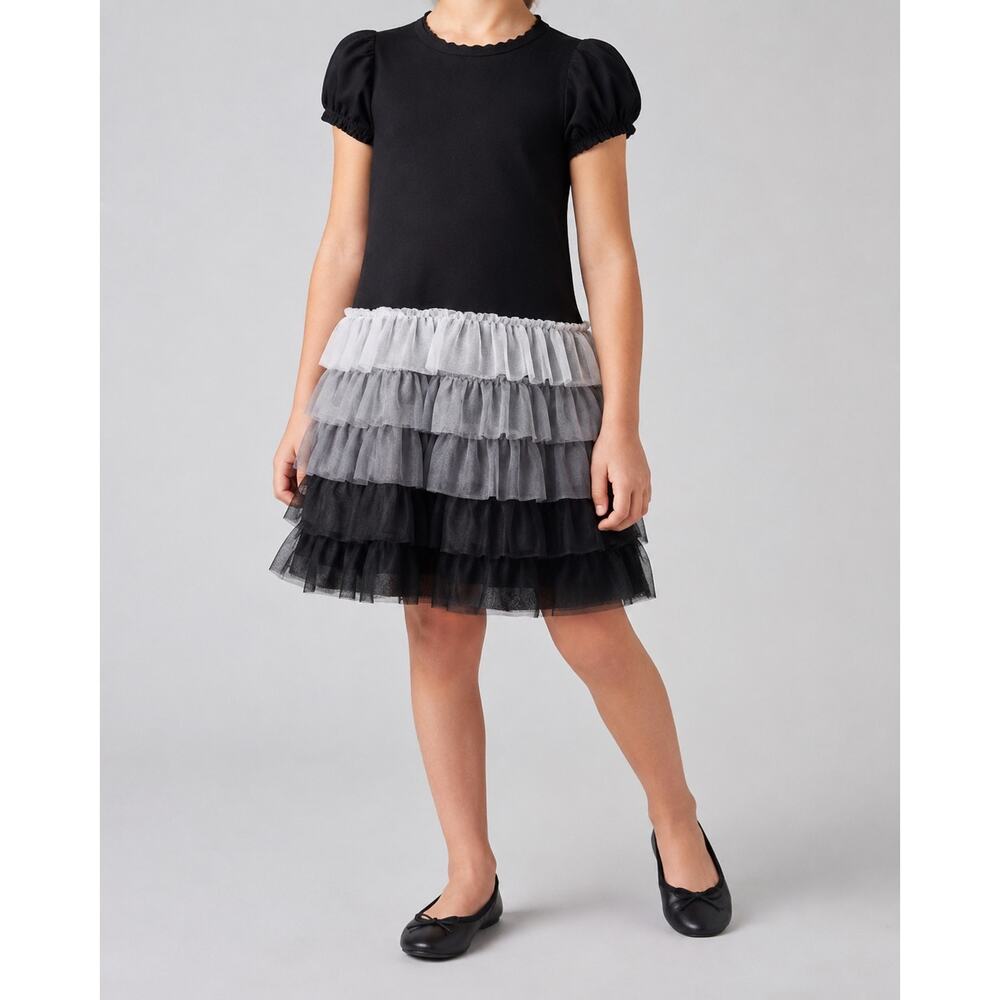 Hanna Andersson Black Ombre Tulle Dress Girls 140 US 10 Ruffle Tiered